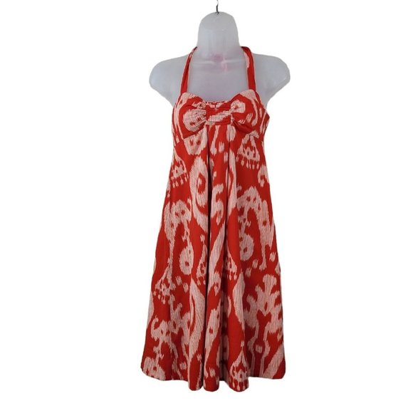 Anthropologie Meave Size 2 Dress party event Halter Tropical Ikat Orange Red - Picture 2 of 6